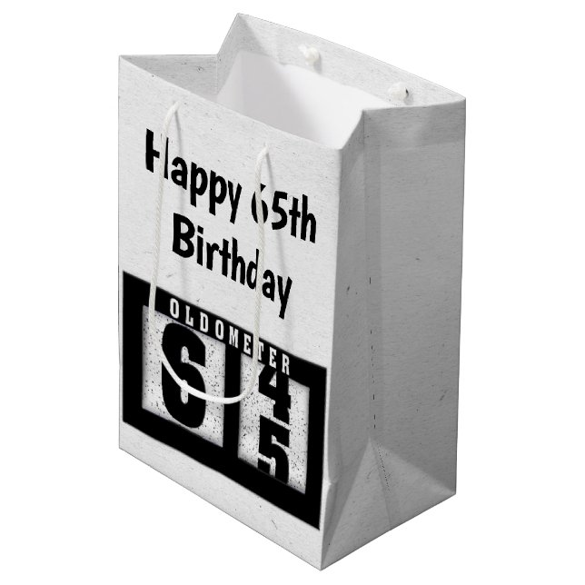 Bolsa De Regalo Mediana 65.º Odómetro Negro de cumpleaños (Angulo Anverso)