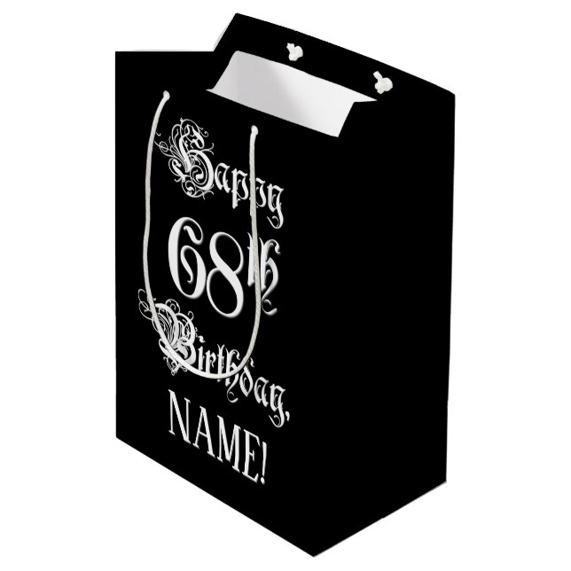 Bolsa De Regalo Mediana 68º cumpleaños: Elegante guión + nombre personaliz (Angulo reverso)