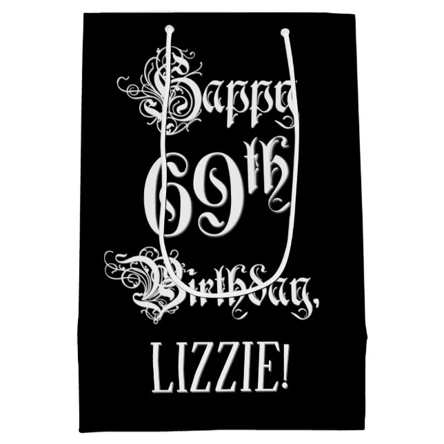 Bolsa De Regalo Mediana 69º cumpleaños: Elegante guión + nombre personaliz (Reverso)
