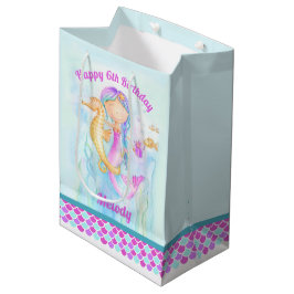 Bolsa De Regalo Mediana 6.ª sirena de cumpleaños y personalizado de arte d