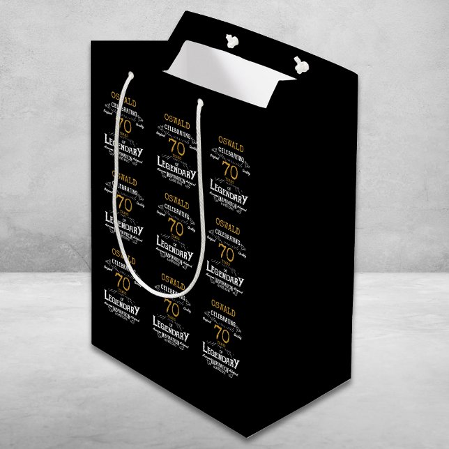 Bolsa De Regalo Mediana 70.º cumpleaños Black Gold Legendario Retro (70th Birthday Black Gold Legendary Retro Medium Gift Bag
)