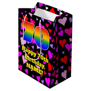 Bolsa De Regalo Mediana 70.º cumpleaños: Patrón de corazones amorosos, arc