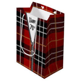 Bolsa De Regalo Mediana 70.º Cumpleaños Zipper En Tartán Plaid