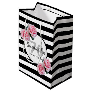 Bolsa De Regalo Mediana 70 años rosas rosas rosas negras rayas blancas