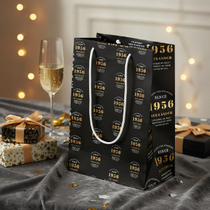 Bolsa De Regalo Mediana 70 cumpleaños 1956 Negro Oro Chic Elegante