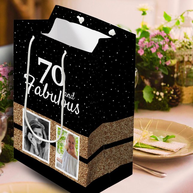 Bolsa De Regalo Mediana 70 y Fabulous Gold Purpurina 2 Photo 70th Birthday (Subido por el creador)