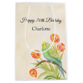 Bolsa De Regalo Mediana 70th Birthday Party Parakeet with Tulips 