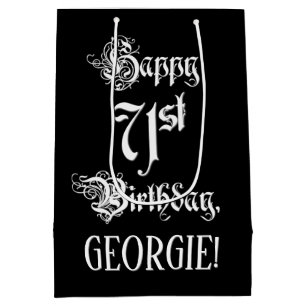 Bolsa De Regalo Mediana 71° cumpleaños: Elegante guión + nombre personaliz