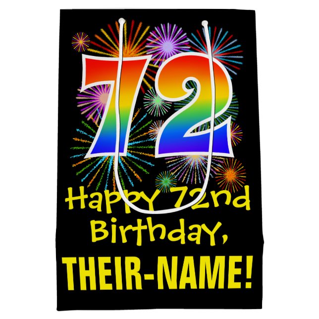 Bolsa De Regalo Mediana 72° cumpleaños: Patrón de fuegos artificiales dive (Reverso)