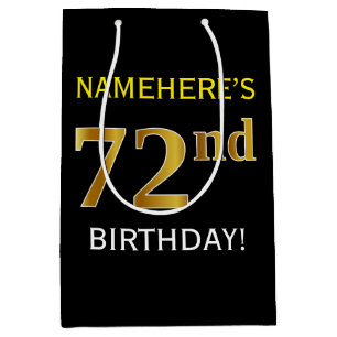 Bolsa De Regalo Mediana 72.o cumpleaños del oro negro, falso + Nombre de