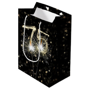 Bolsa De Regalo Mediana 75.ª estafa de cumpleaños en negro con estrellas