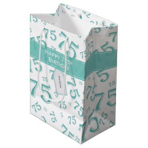 Bolsa De Regalo Mediana 75.º Patrón de números Verde azulados/blancos feli