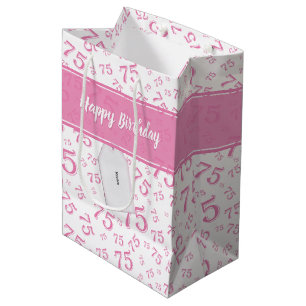 Bolsa De Regalo Mediana 75.º patrón feliz de números rosados/blancos