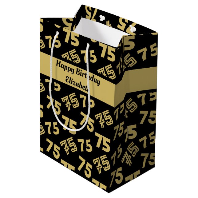 Bolsa De Regalo Mediana 75. Nombre de cumpleaños feliz personalizado (Angulo reverso)