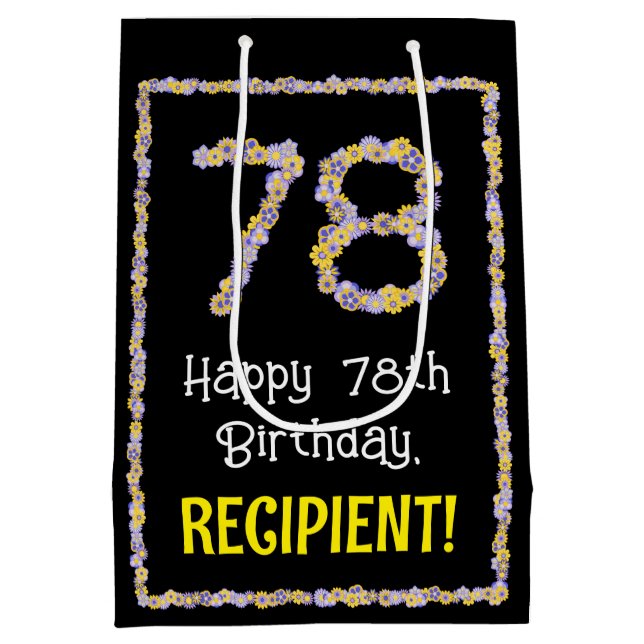 Bolsa De Regalo Mediana 78º cumpleaños: Flores florales número, nombre per (Reverso)