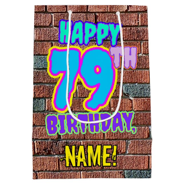 Bolsa De Regalo Mediana 79° cumpleaños: Diversión, graffiti urbano inspira (Reverso)