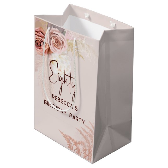 Bolsa De Regalo Mediana 80.ª fiesta de cumpleaños Boho Floral Personalizad (Angulo reverso)