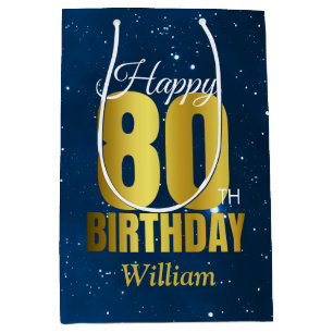 Bolsa De Regalo Mediana 80.ª tipografía del espacio azul de cumpleaños