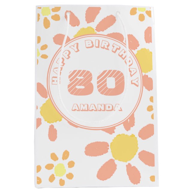 Bolsa De Regalo Mediana 80.º Nacimiento Acuarela Flor Patrón Floral (Anverso)