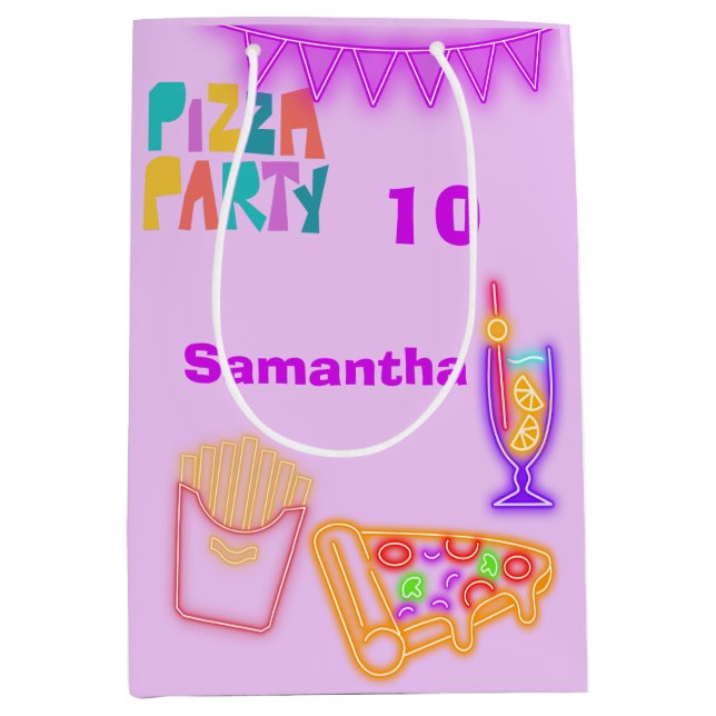Bolsa De Regalo Mediana 80s Pizza Party Gift Bag - Neon Arcade Theme (Anverso)