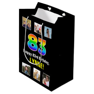 Bolsa De Regalo Mediana 83° cumpleaños: Arcoiris "83", fotos y nombre de P