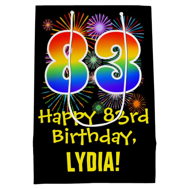 Bolsa De Regalo Mediana 83° cumpleaños: Patrón de fuegos artificiales dive (Reverso)