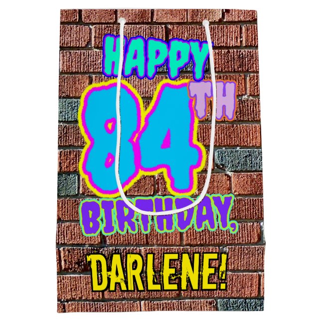 Bolsa De Regalo Mediana 84° cumpleaños: Diversión, graffiti urbano inspira (Reverso)