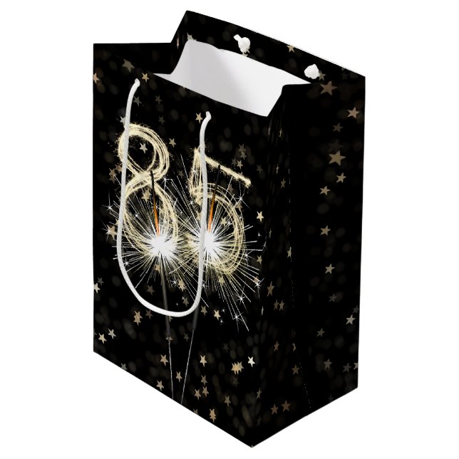Bolsa De Regalo Mediana 85.ª estafadora de cumpleaños en negro con estrell (Angulo Anverso)