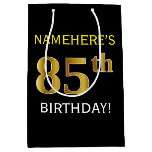 Bolsa De Regalo Mediana 85o cumpleaños del oro negro, falso + Nombre de