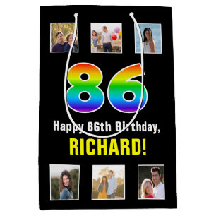 Bolsa De Regalo Mediana 86º cumpleaños: Arcoiris "86", fotos y nombre de P