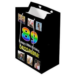 Bolsa De Regalo Mediana 89º cumpleaños: Arcoiris "89", fotos y nombre de P