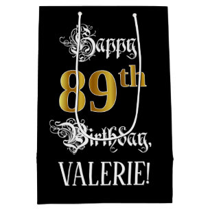Bolsa De Regalo Mediana 89 cumpleaños ~ Fancy Script; Faux Gold Look; Nomb