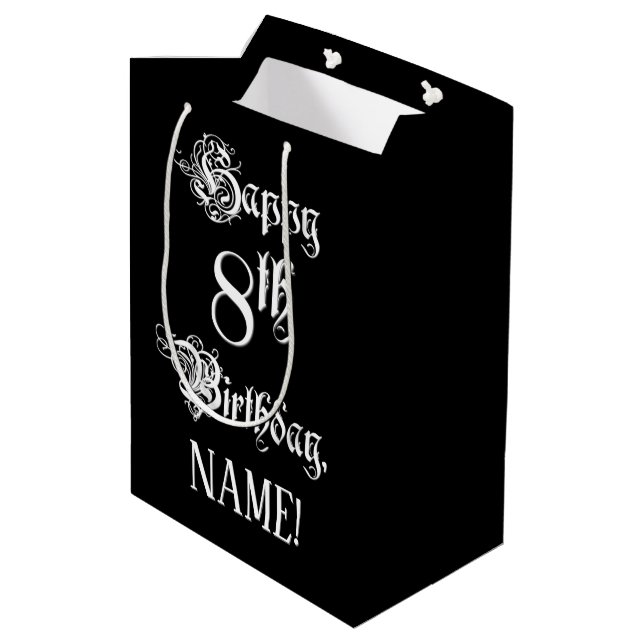 Bolsa De Regalo Mediana 8.º cumpleaños: Elegante guión + nombre personaliz (Angulo reverso)