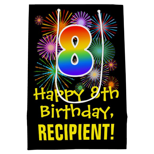 Bolsa De Regalo Mediana 8.º cumpleaños: Patrón de fuegos artificiales dive (Reverso)