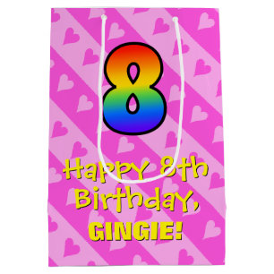 Bolsa De Regalo Mediana 8.º cumpleaños: Rayos de corazón rosados divertido