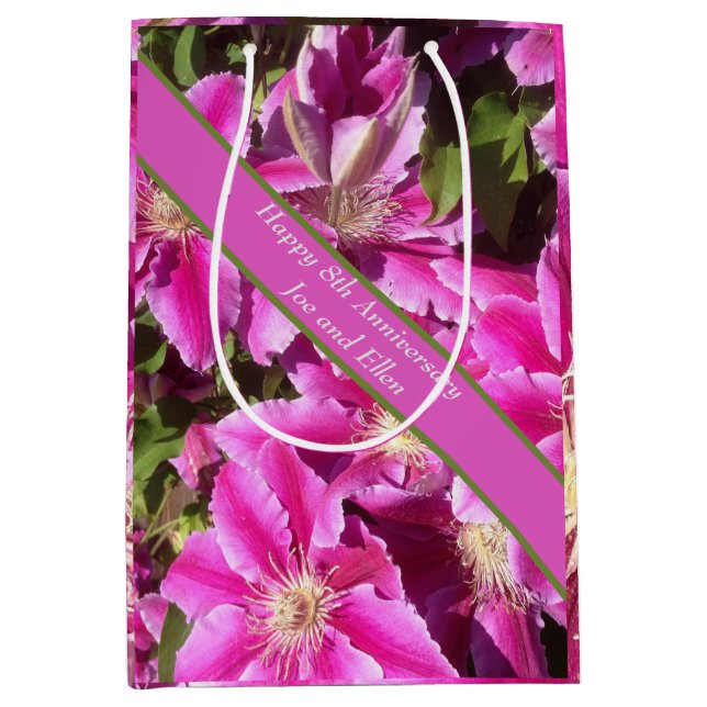 Bolsa De Regalo Mediana 8th Anniversary, pink Clematis (Anverso)