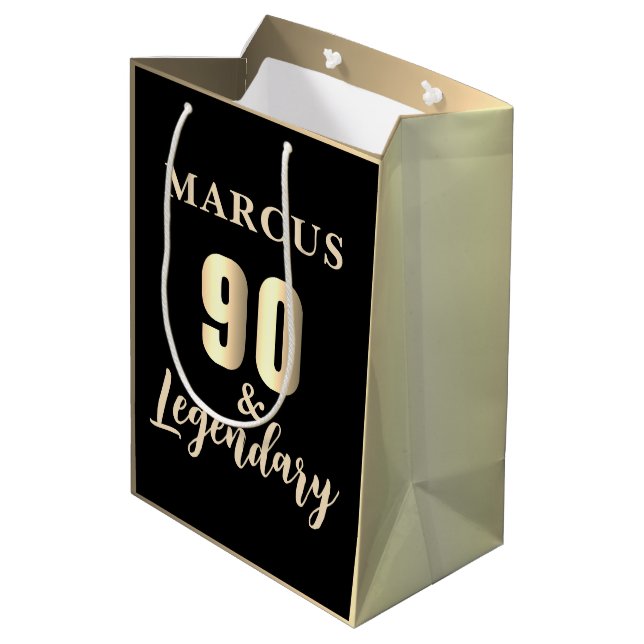 Bolsa De Regalo Mediana 90 & Legendary Gold 90th Birthday (Angulo reverso)