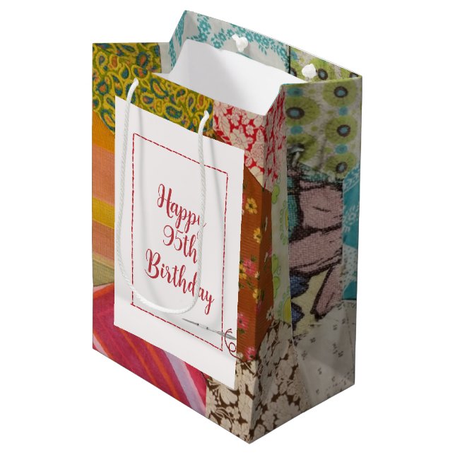 Bolsa De Regalo Mediana 95.º patrón de quelt de cumpleaños con aguja (Angulo Anverso)