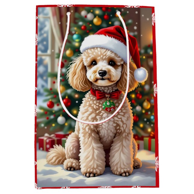 Bolsa De Regalo Mediana A Cute Festive Poodle Christmas   (Anverso)