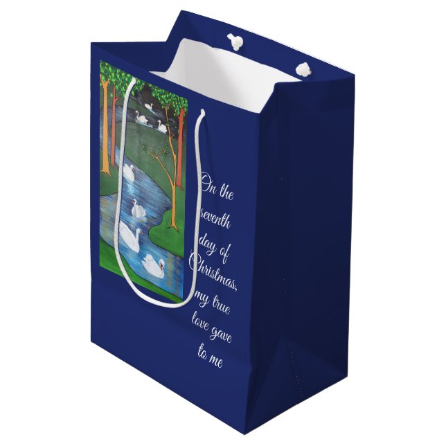Bolsa De Regalo Mediana A Flock of Seven Swans-A-Swimming  (Angulo Anverso)