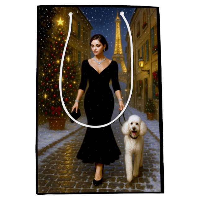 Bolsa De Regalo Mediana A poodle In Paris Holiday  (Anverso)