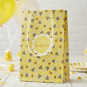 Bolsa De Regalo Mediana Abeja Melífera de Moda Amarilla Zumbante de Primav