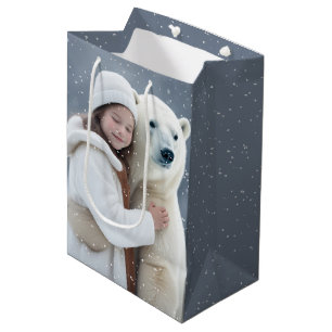 Bolsa De Regalo Mediana Abrazo de oso polar y chica