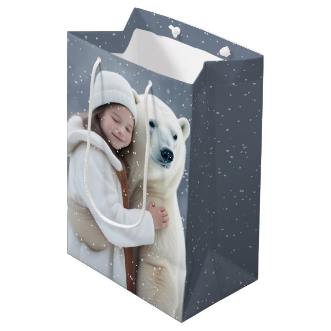 Bolsa De Regalo Mediana Abrazo de oso polar y chica (Angulo Anverso)