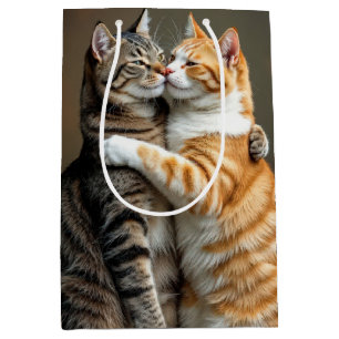 Bolsa De Regalo Mediana Abrazo de pareja de gatos en el aniversario