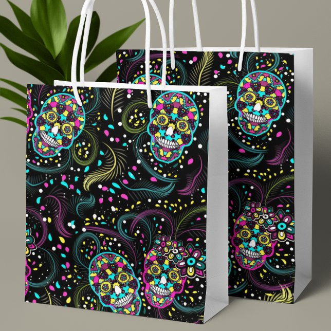 Bolsa De Regalo Mediana Abstract Colorful Spooky Skulls Halloween (Subido por el creador)