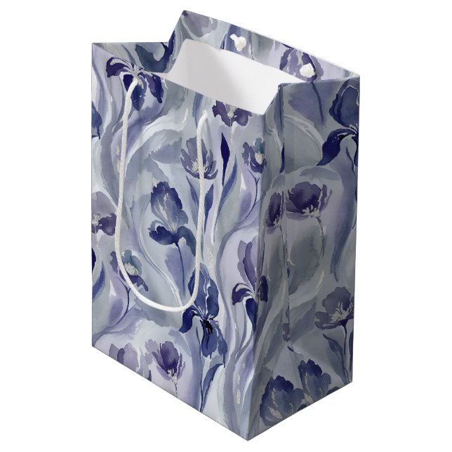 Bolsa De Regalo Mediana Abstract Flowers Pattern Indigo Purple Iris (Angulo Anverso)