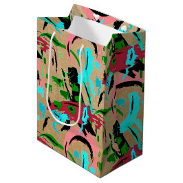 Bolsa de regalo mediana abstracta rosa y aqua