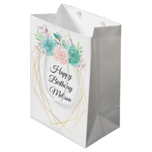 Bolsa De Regalo Mediana Abundantes de color rosa y verde moderno