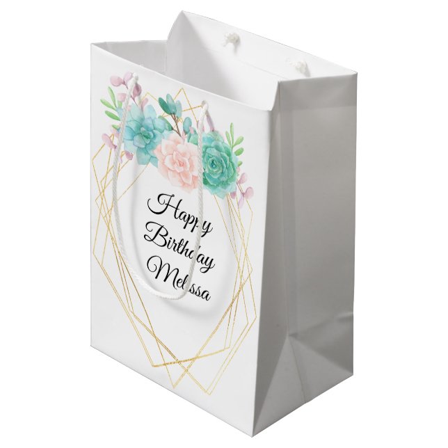 Bolsa De Regalo Mediana Abundantes de color rosa y verde moderno (Angulo Anverso)